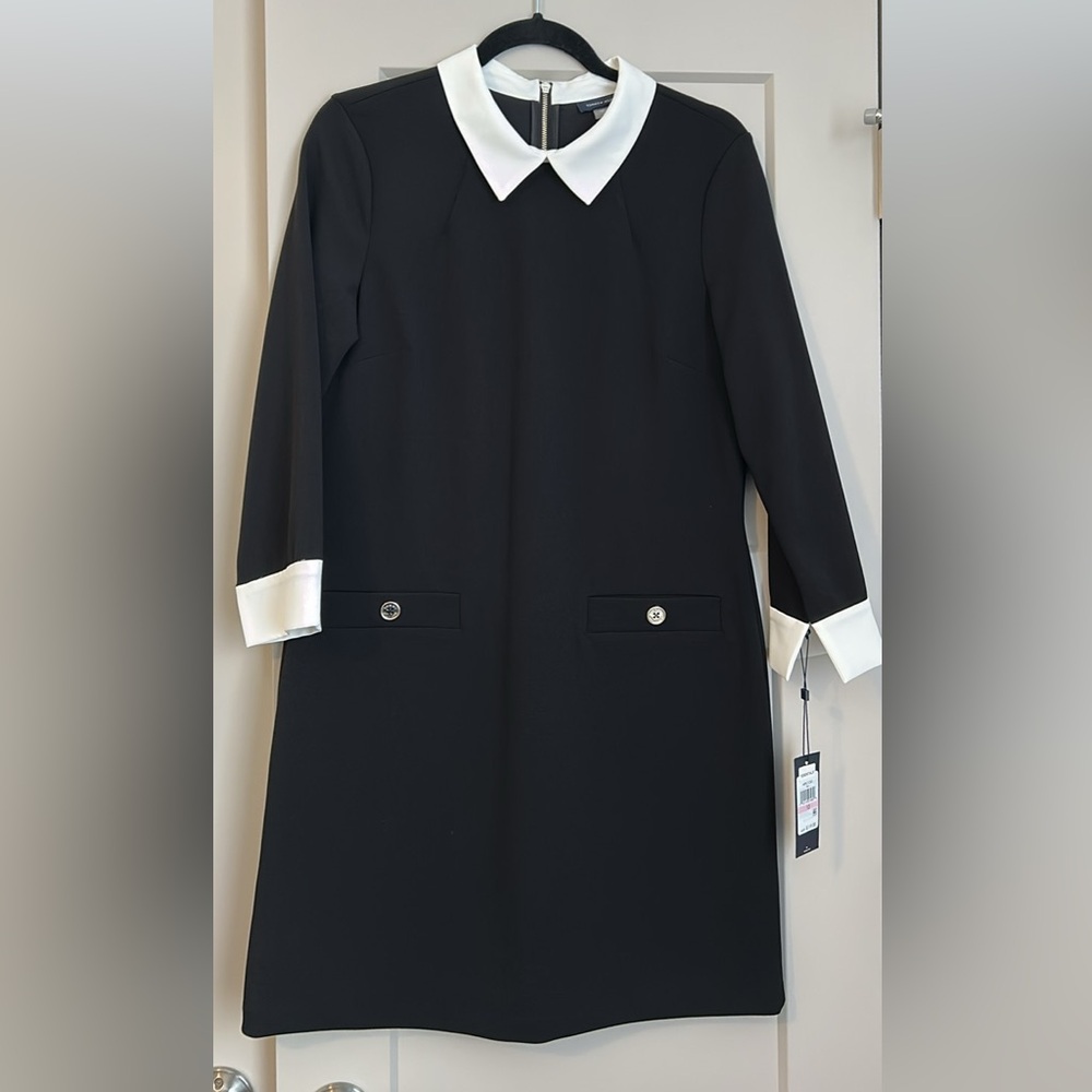 Black Dress with White Collar and Cuffs